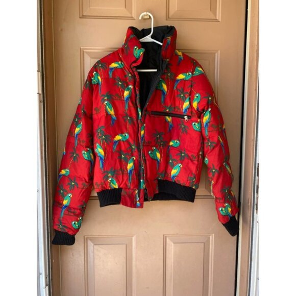 Vintage 90s Tropical Parrot Down-Filled Jacket, Size Large Kids - Picture 11 of 14